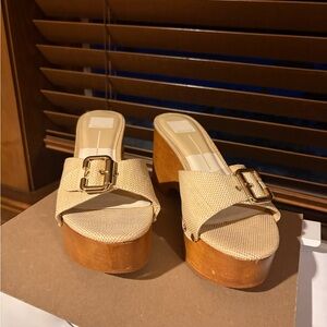 Dolce Vita Cream Platform Mules with Tan Accents